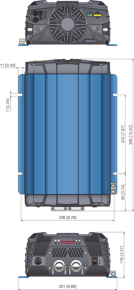 Mechanical drawings of 1200W inverter/charger: SC-1200 model